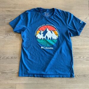 Columbia Men's Blue Graphic T-Shirt size Large greater outdoor wear mountain